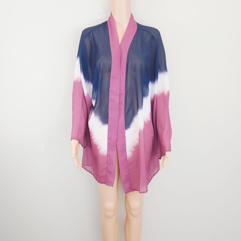 Wonderly multi color dye semi sheer open front cardigan size L/XL